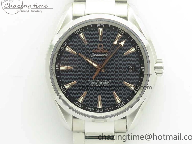 0524 FlexibleFit Aqua Terra 150M SS VSF 1:1 Best Edition Black Wave Textured Dial RG Hand on SS Bracelet A8500 Super Clone 8032